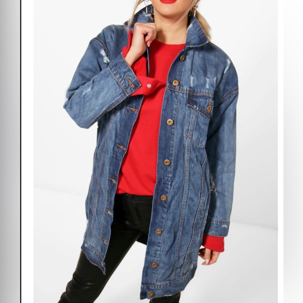 Boohoo Blue Jean Jacket Oversized Relaxed Fit